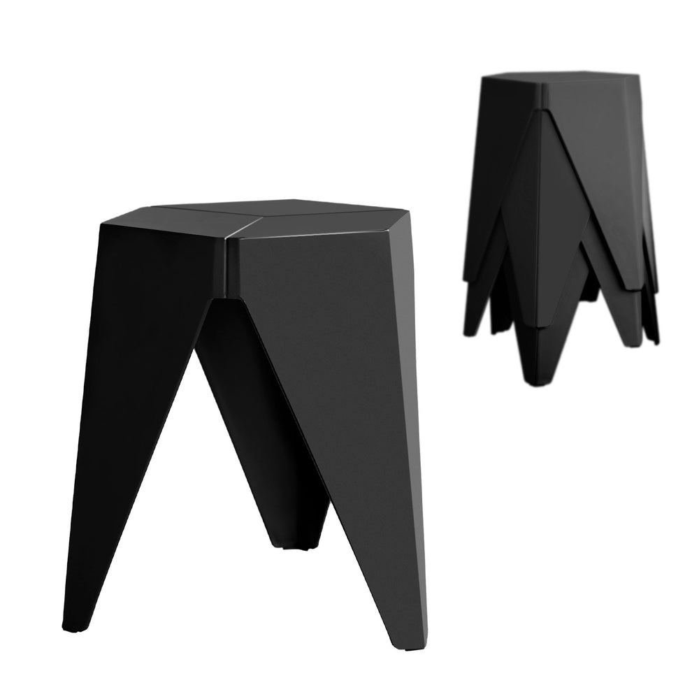 Puzzle Design Stackable Plastic Stools 45cm Black (Set of 4)