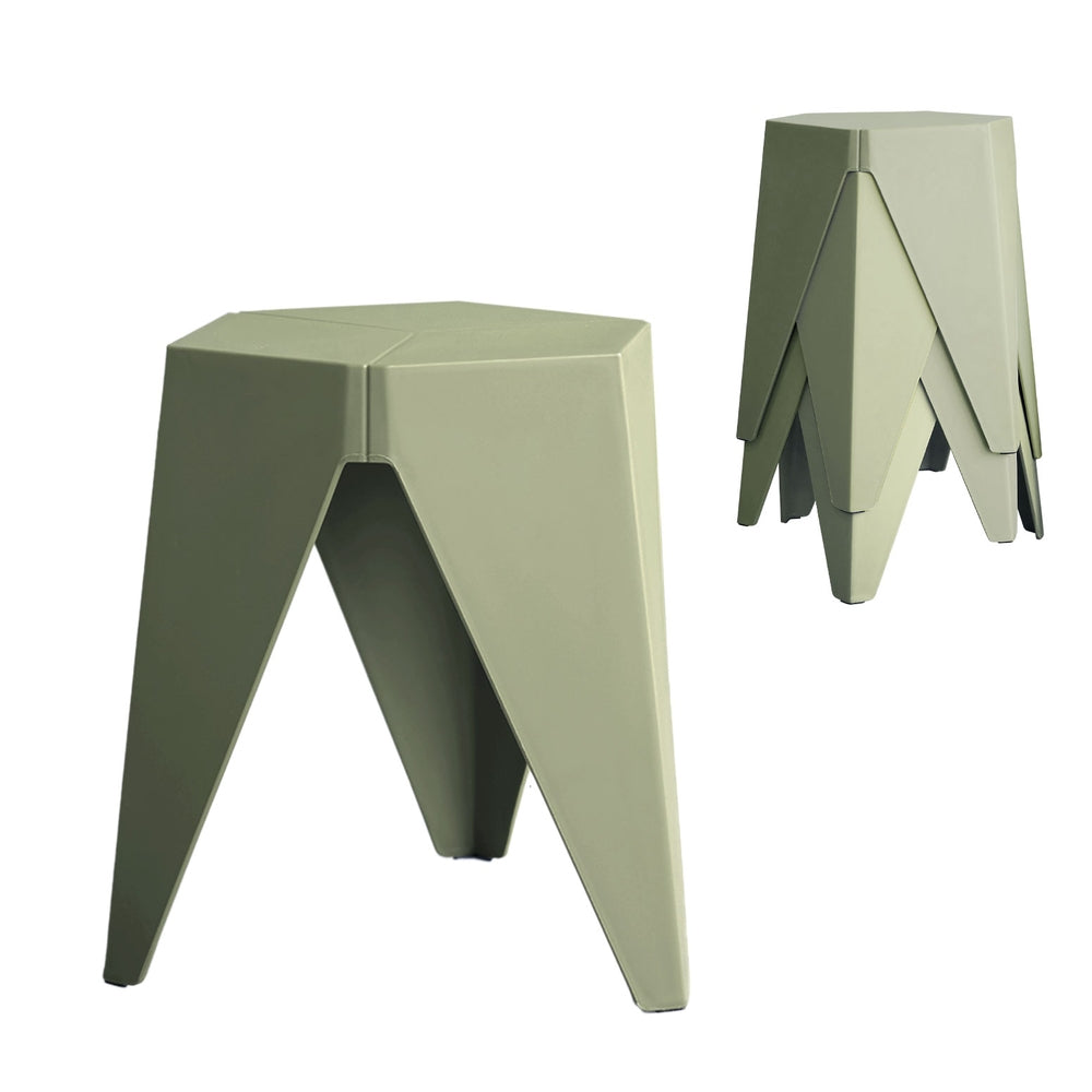 Puzzle Design Stackable Plastic Stools 45cm Green (Set of 4)