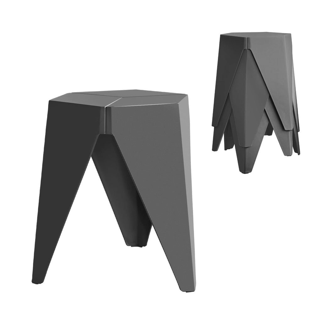 Puzzle Design Stackable Plastic Stools 45cm Grey (Set of 4)