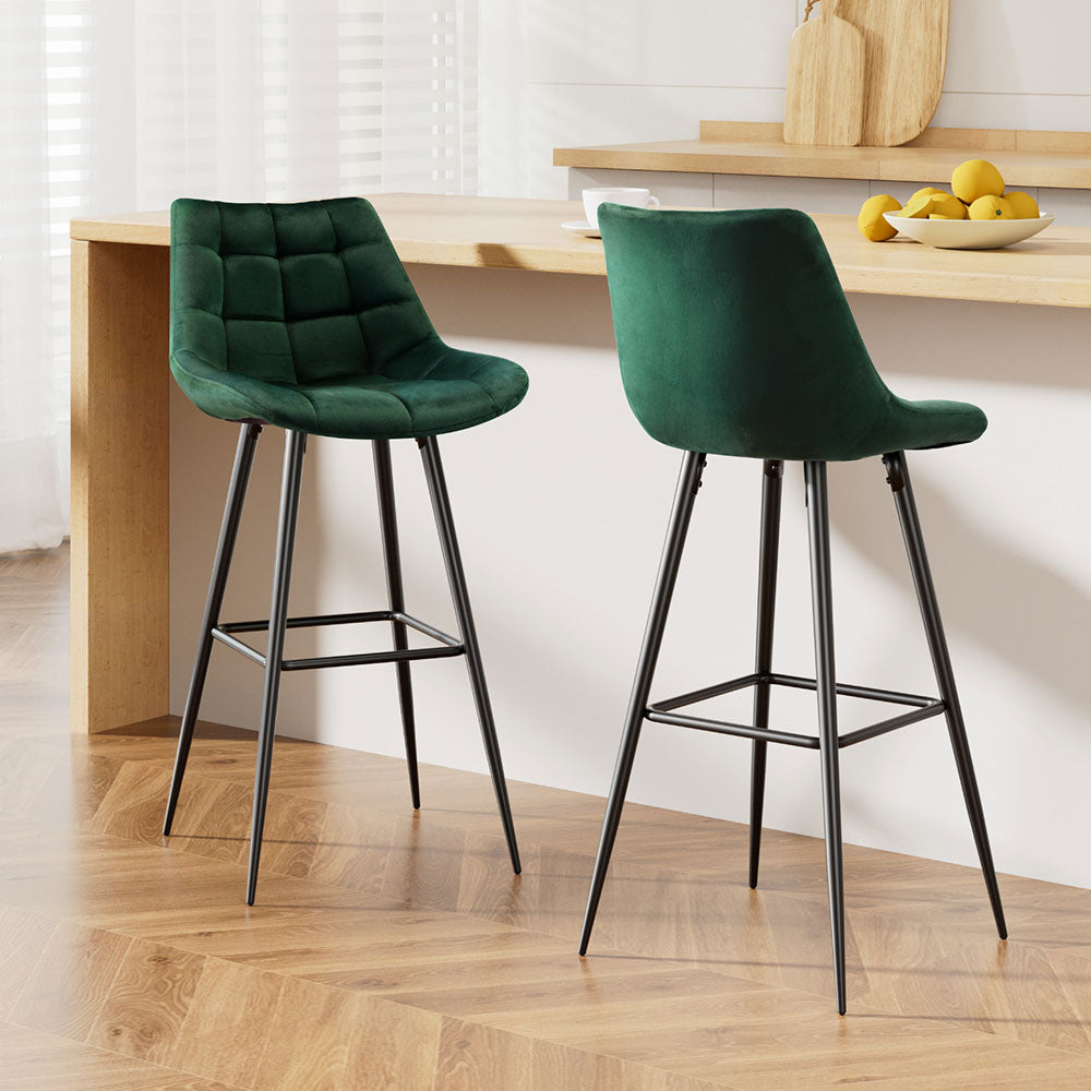 Set of 2 Modern Velvet Bar Stools Green