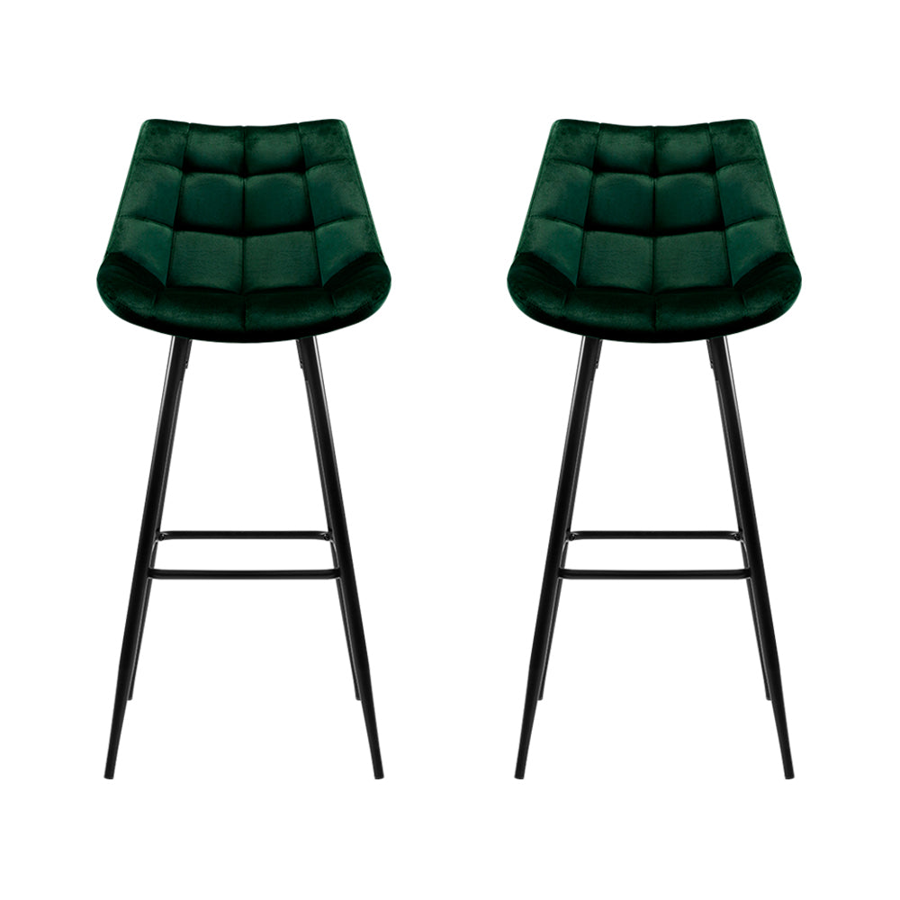 Set of 2 Modern Velvet Bar Stools Green