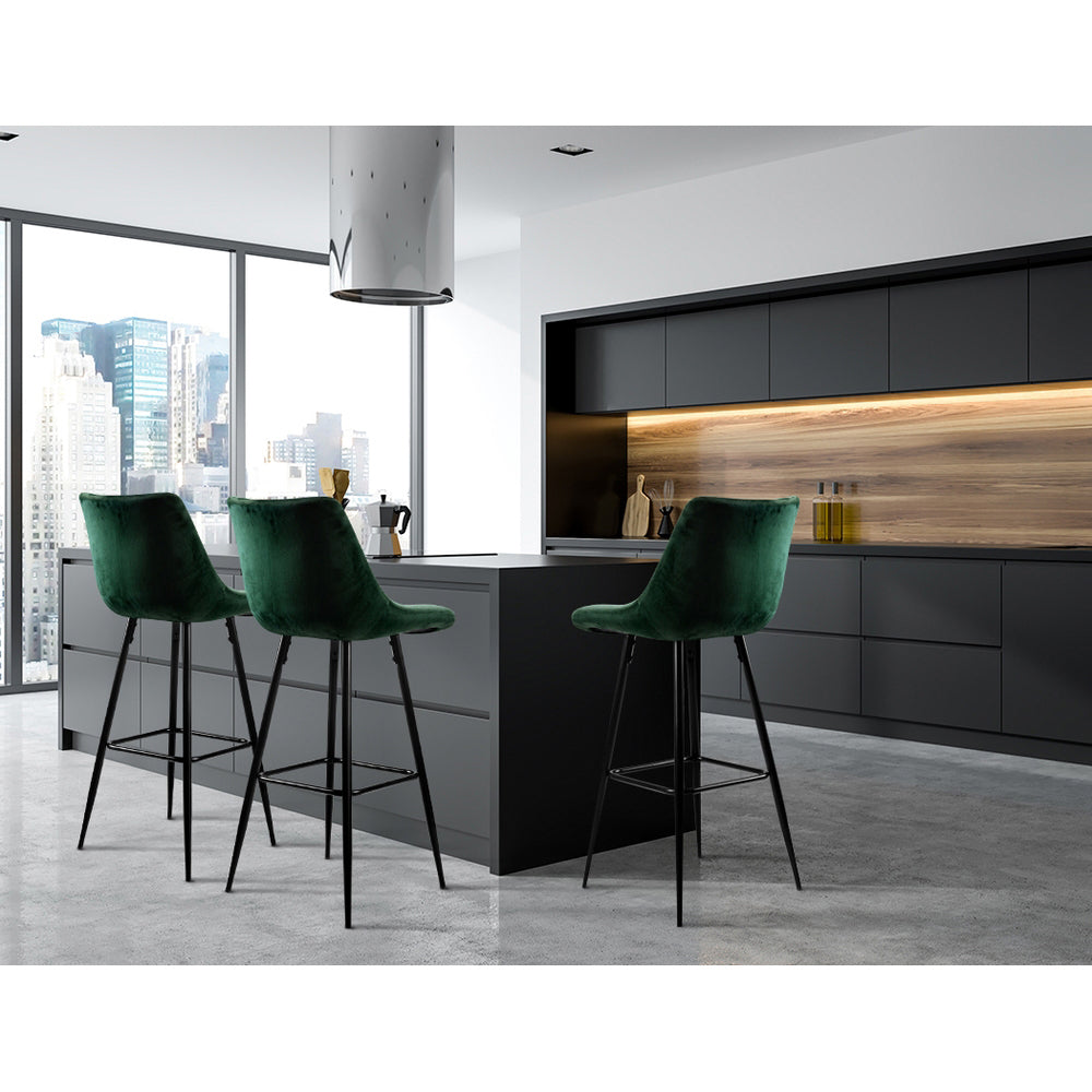 Set of 2 Modern Velvet Bar Stools Green
