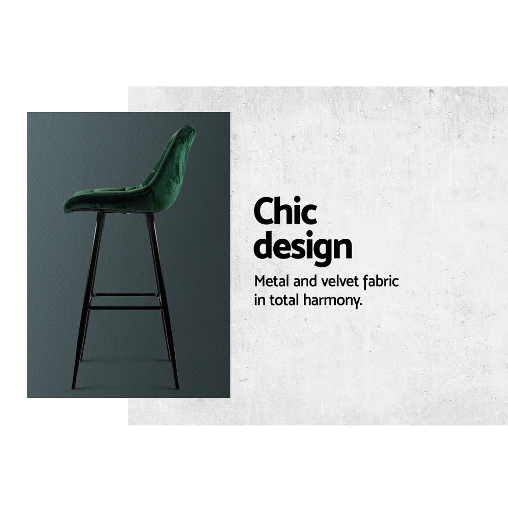Set of 2 Modern Velvet Bar Stools Green