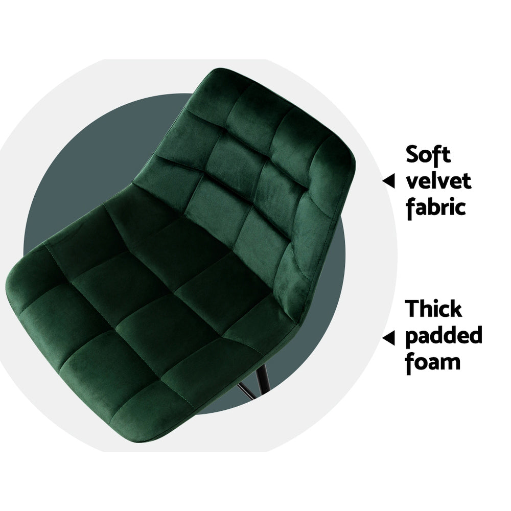 Set of 2 Modern Velvet Bar Stools Green
