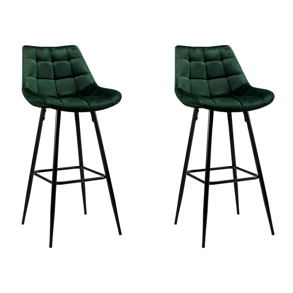 Set of 2 Modern Velvet Bar Stools Green