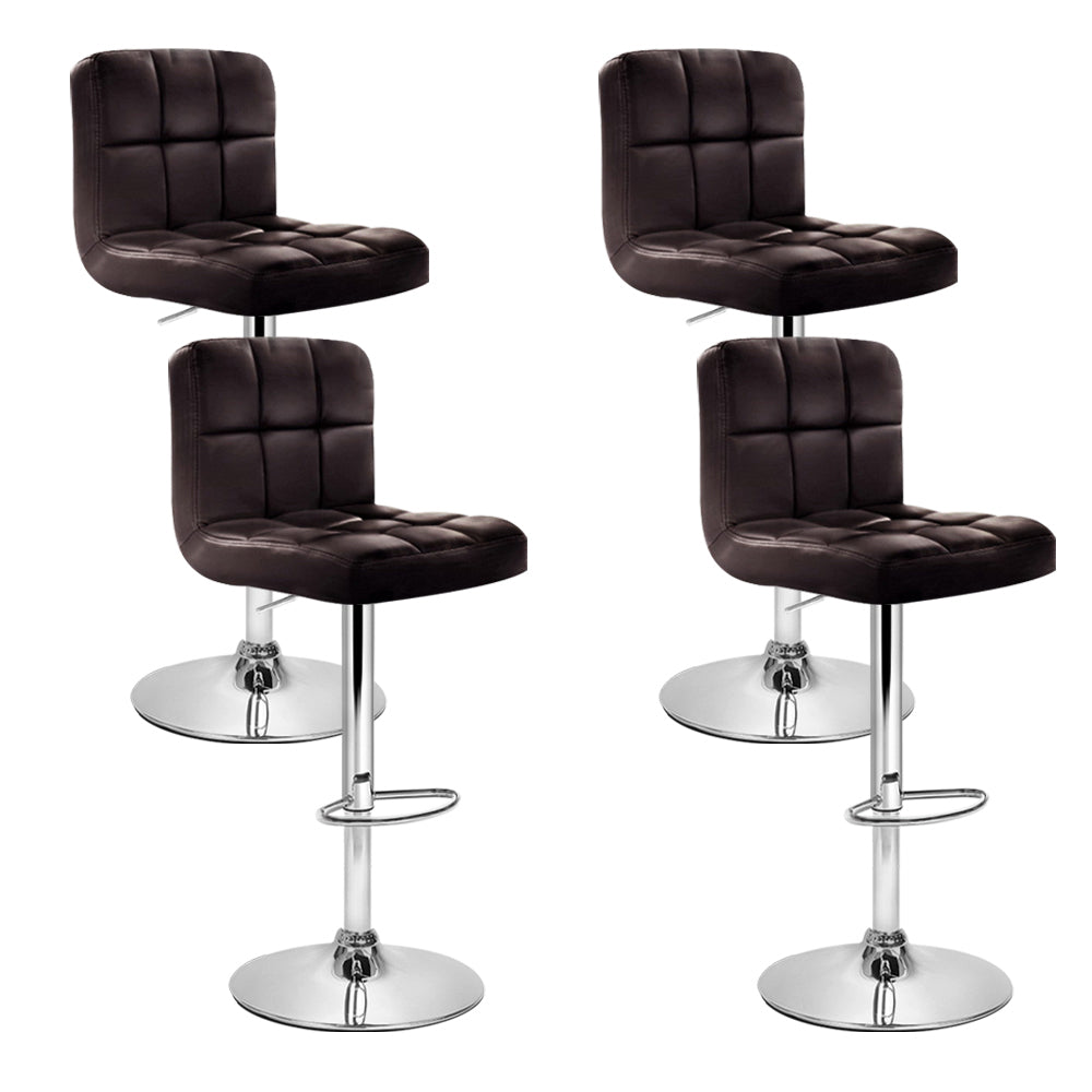 4 x Leather Padded Gas Lift Bar Stools Brown