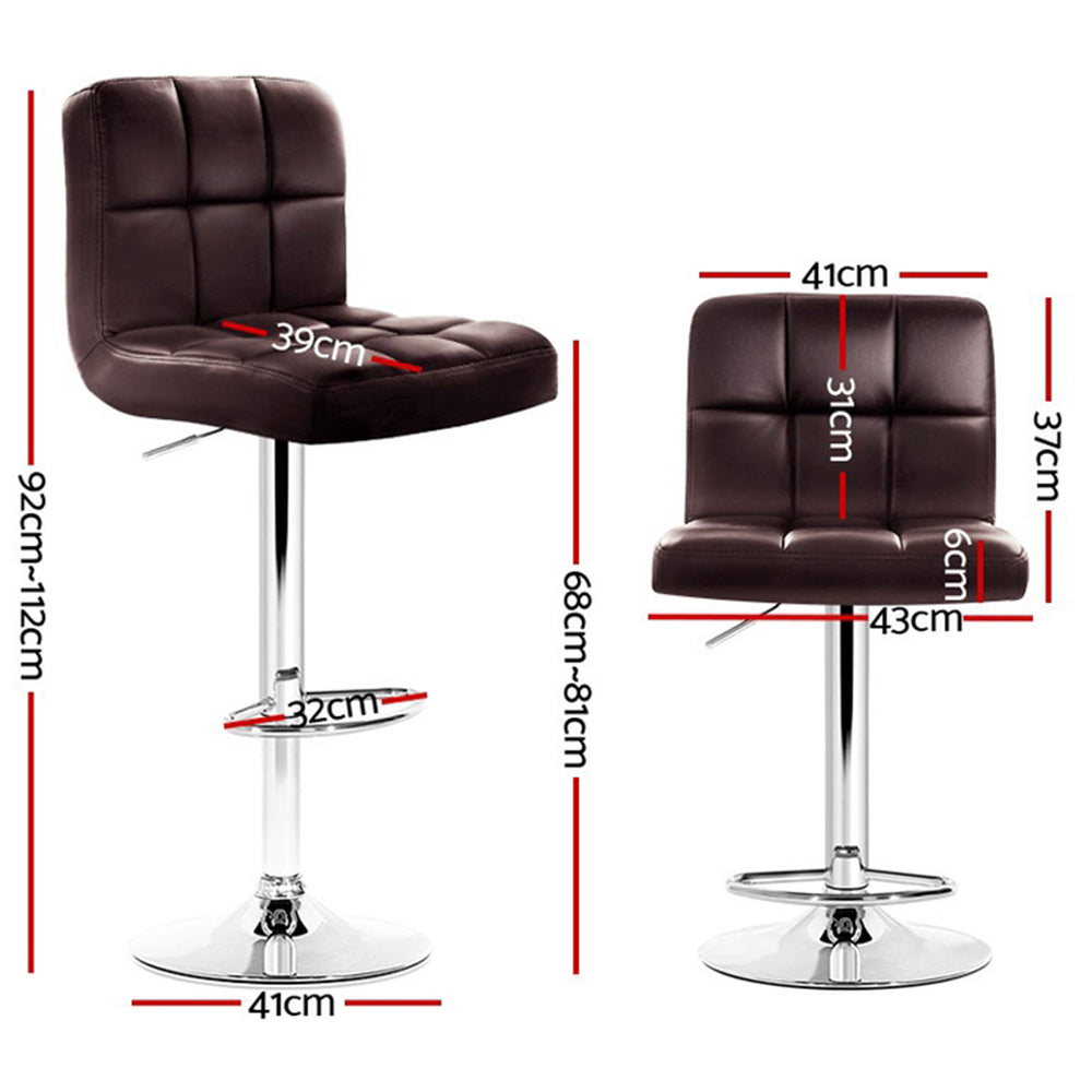 4 x Leather Padded Gas Lift Bar Stools Brown
