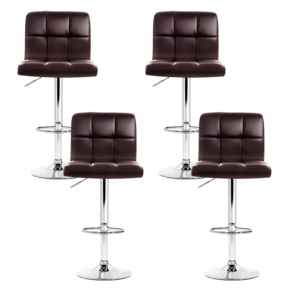 4 x Leather Padded Gas Lift Bar Stools Brown