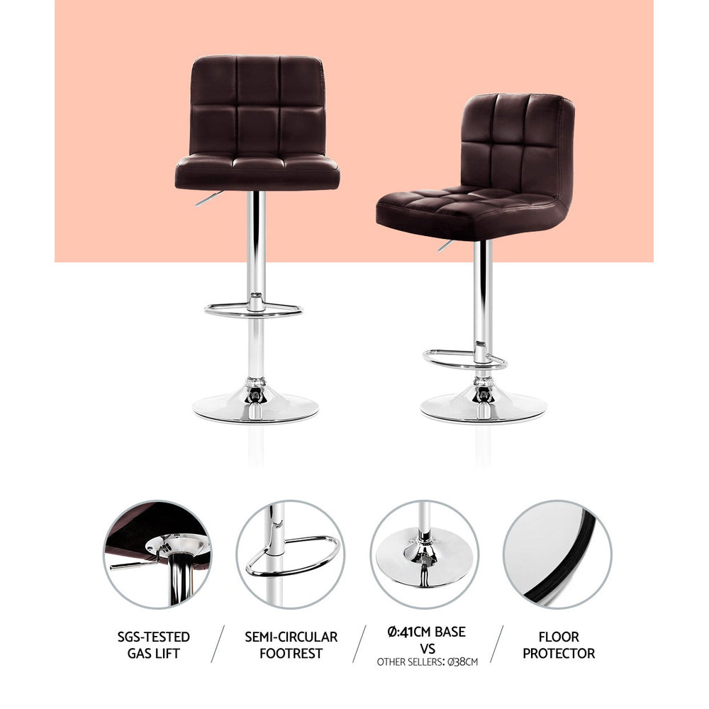 4 x Leather Padded Gas Lift Bar Stools Brown