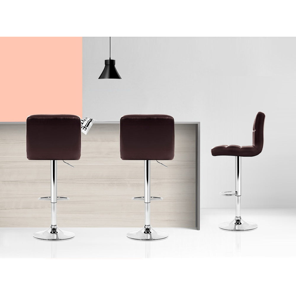 4 x Leather Padded Gas Lift Bar Stools Brown