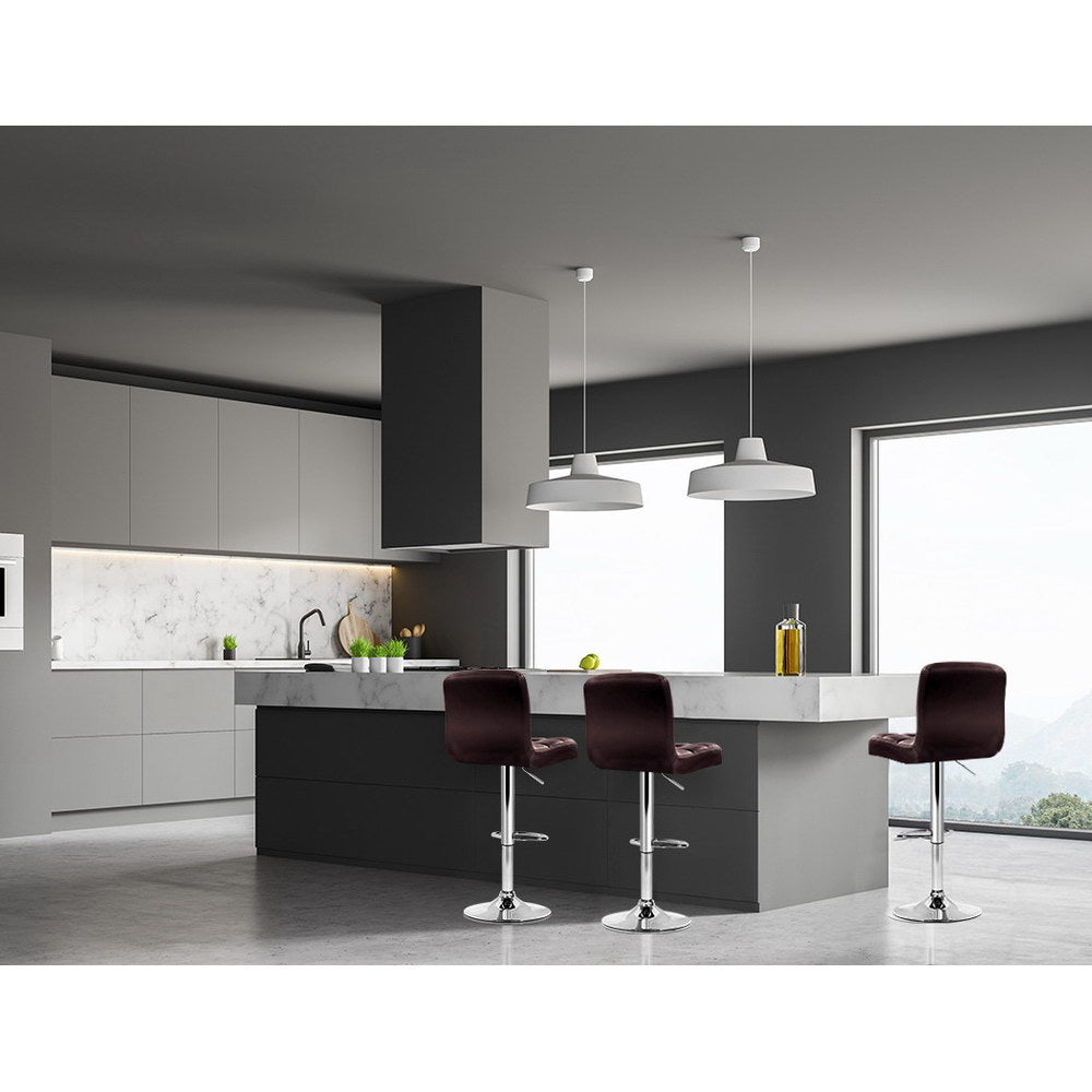 4 x Leather Padded Gas Lift Bar Stools Brown