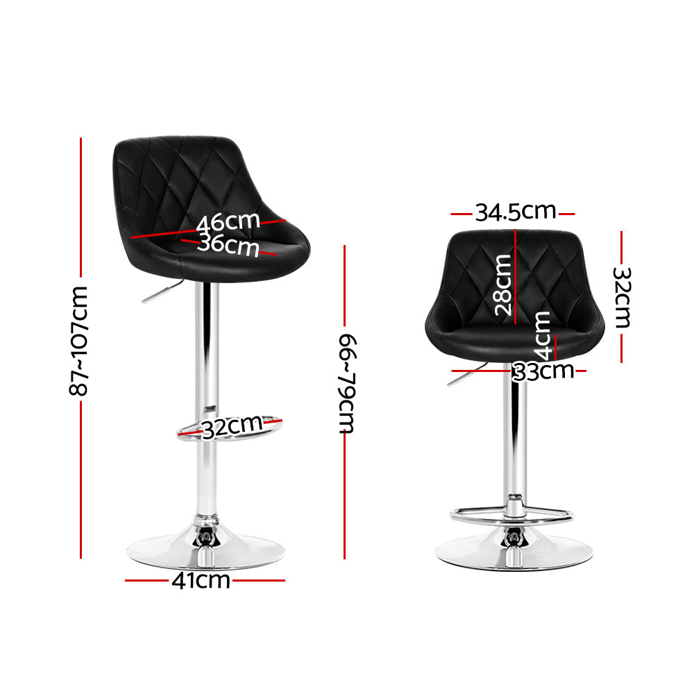 2 x Leather Padded Gas Lift Bar Stools Black
