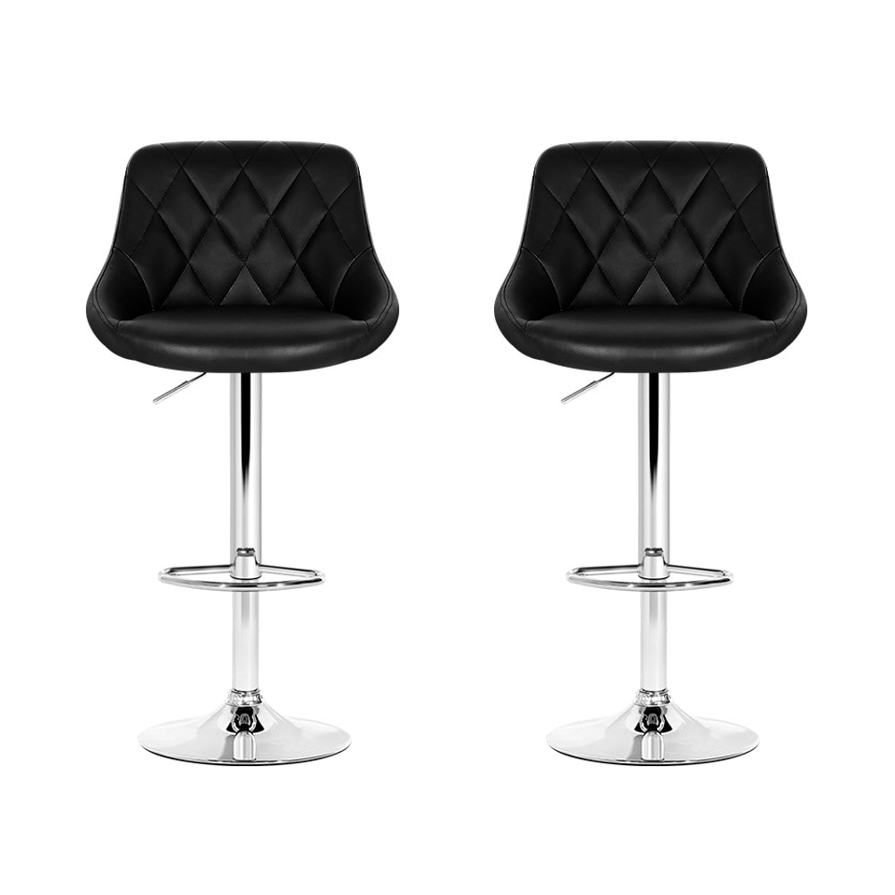 2 x Leather Padded Gas Lift Bar Stools Black