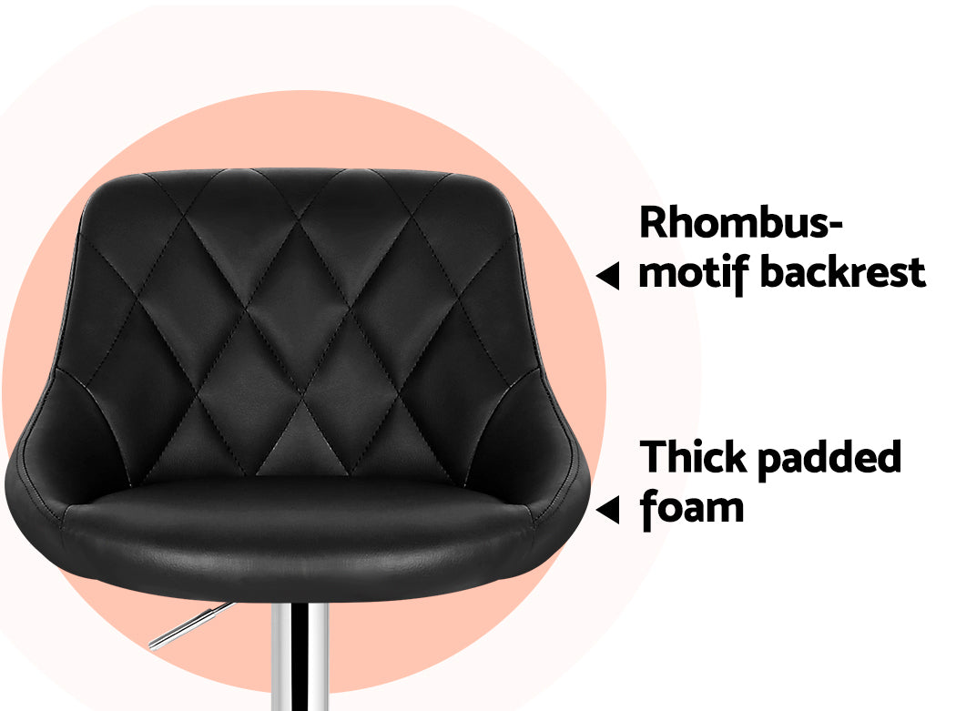 2 x Leather Padded Gas Lift Bar Stools Black