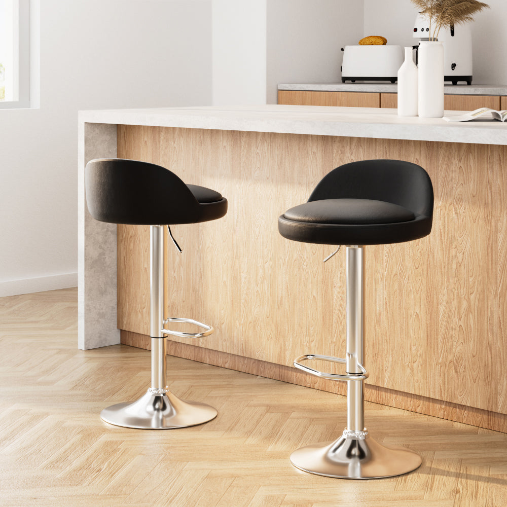 2 x Leather Gas Lift Bar Stools Black
