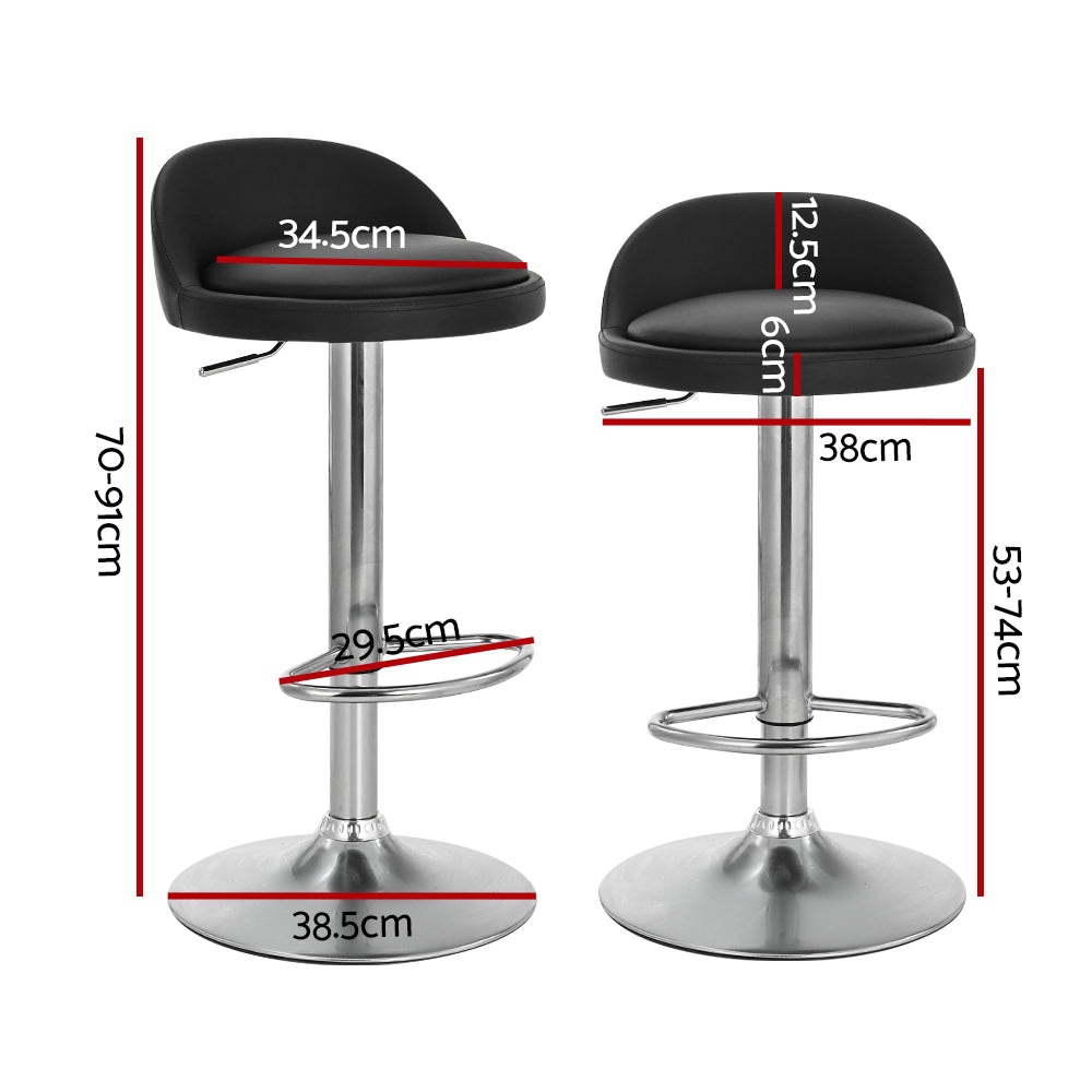 2 x Leather Gas Lift Bar Stools Black