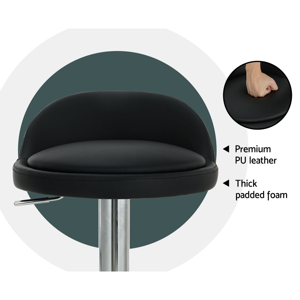 2 x Leather Gas Lift Bar Stools Black