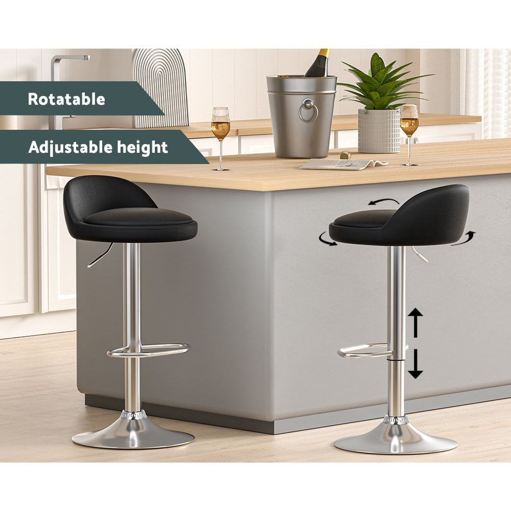 2 x Leather Gas Lift Bar Stools Black