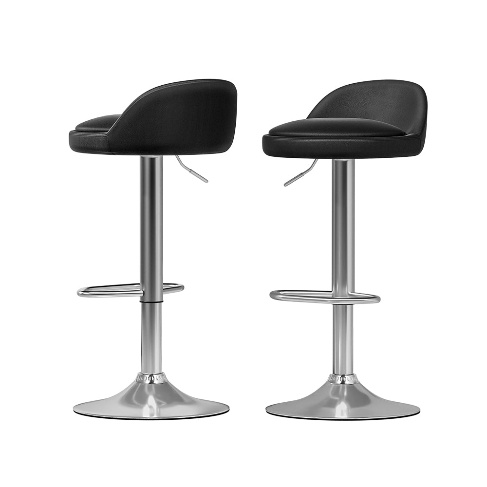 2 x Leather Gas Lift Bar Stools Black