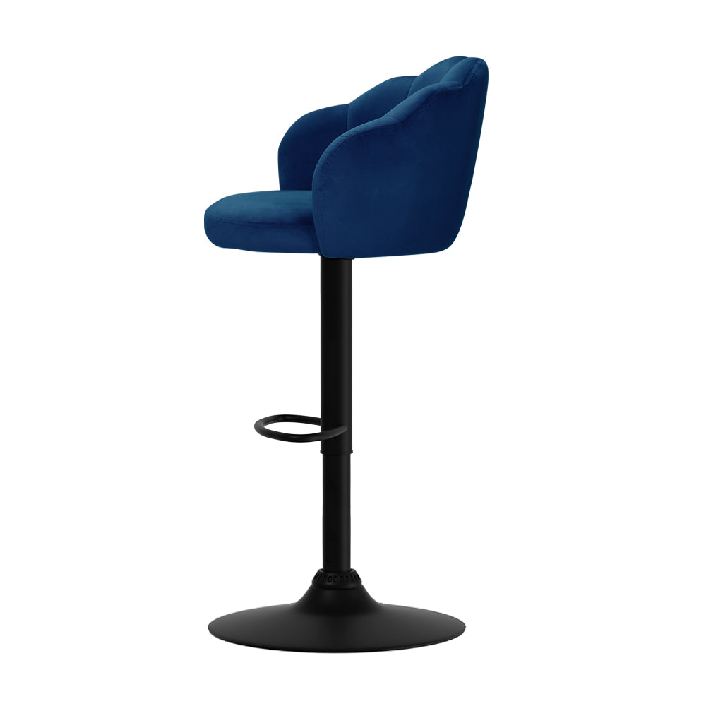 Set of 2 Velvet Clamshell Gas Lift Bar Stools Blue