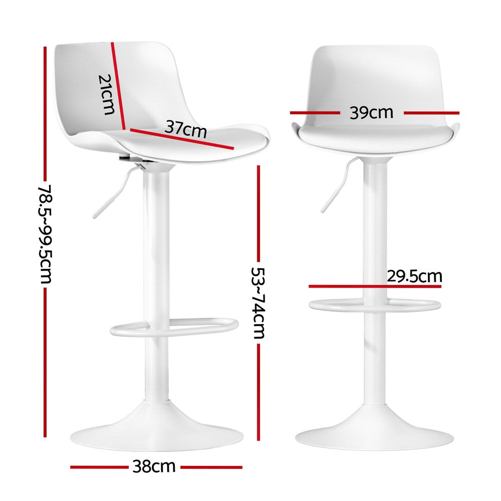 Nola Leather Padded Adjustable Bar Stools White (Set of 2)