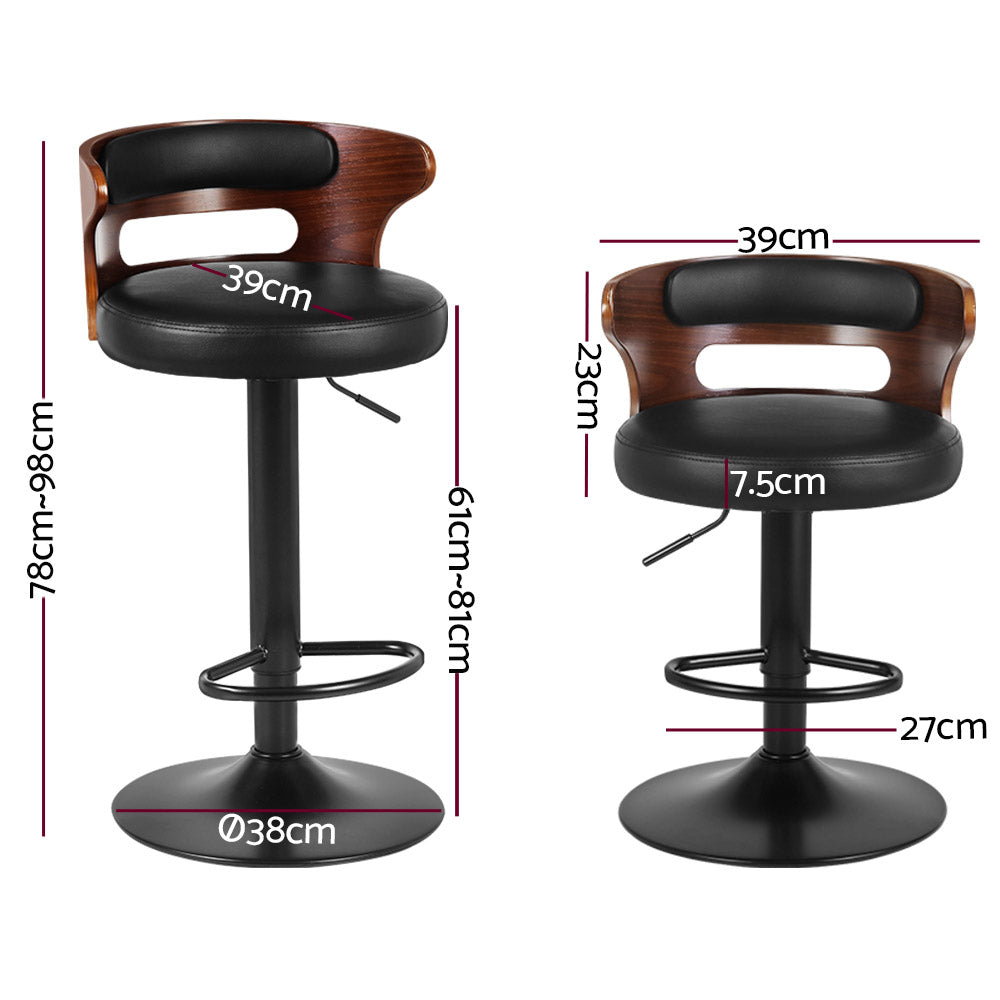 2 x Leather Gas Lift Bar Stools All Black