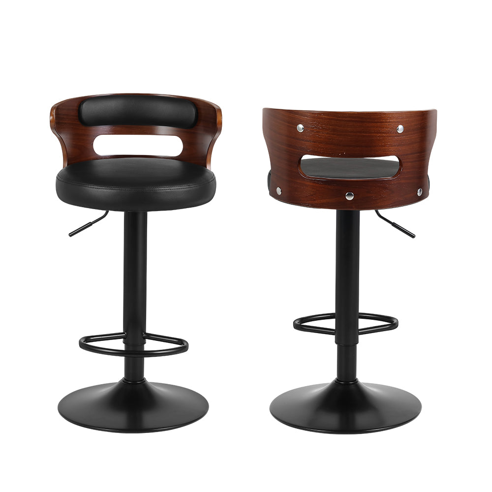 2 x Leather Gas Lift Bar Stools All Black