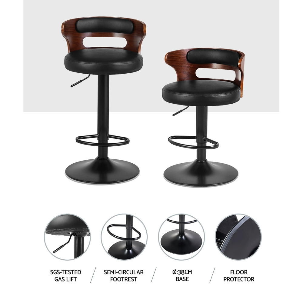 2 x Leather Gas Lift Bar Stools All Black