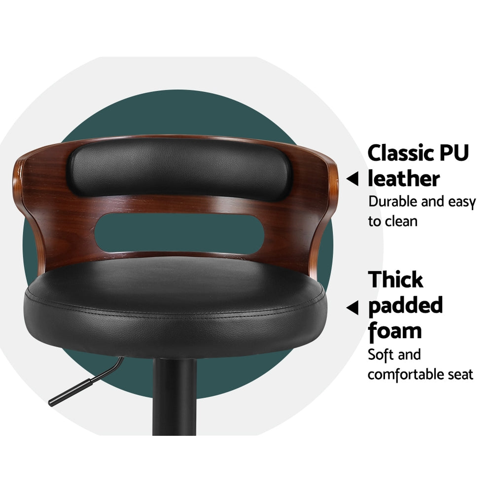 2 x Leather Gas Lift Bar Stools All Black