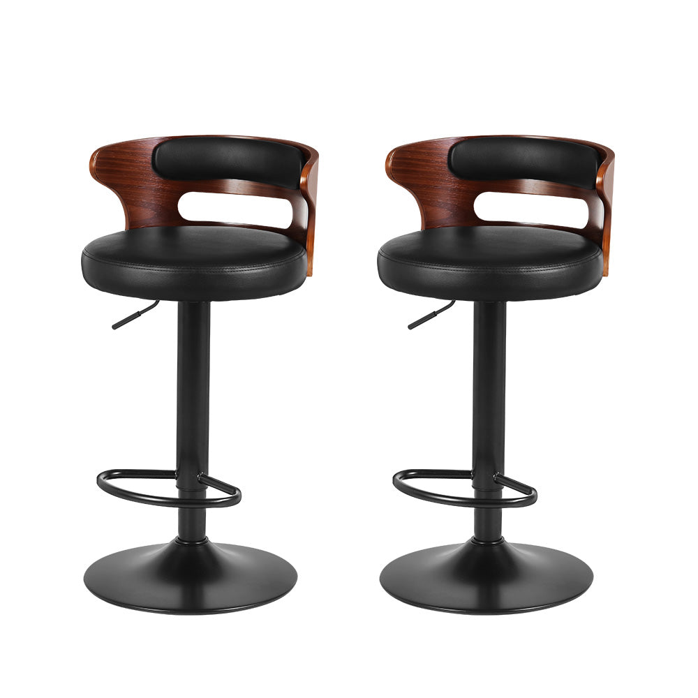 2 x Leather Gas Lift Bar Stools All Black