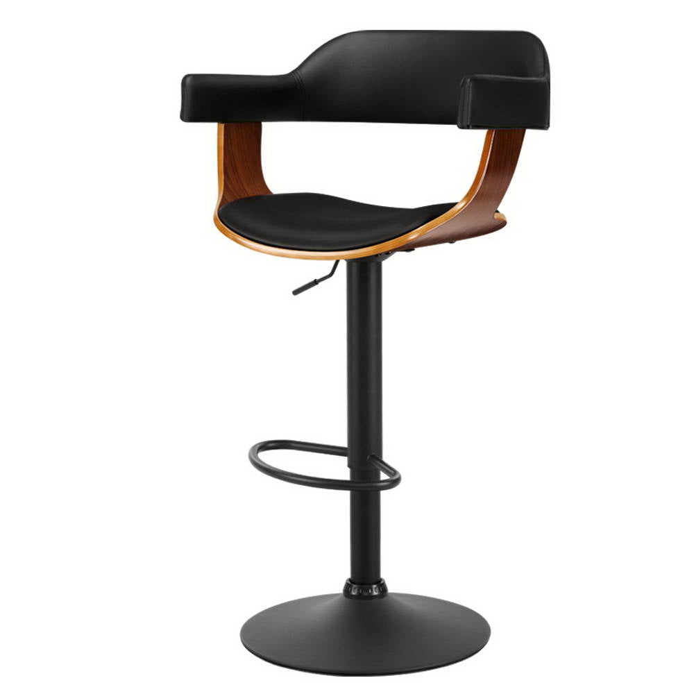 1 x Leather Curved Seat Gas Lift Bar Stool All Black