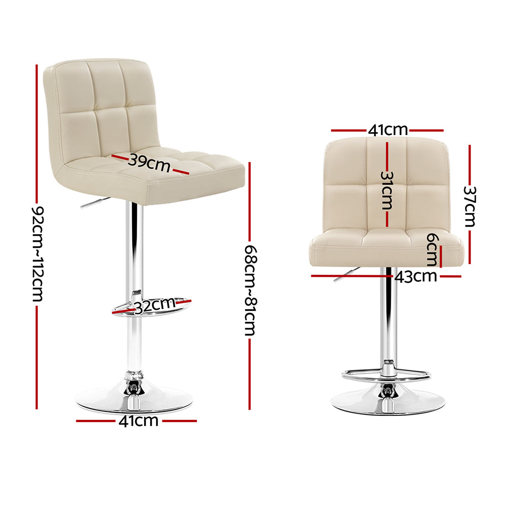 2 x Leather Gas Lift Bar Stools Beige