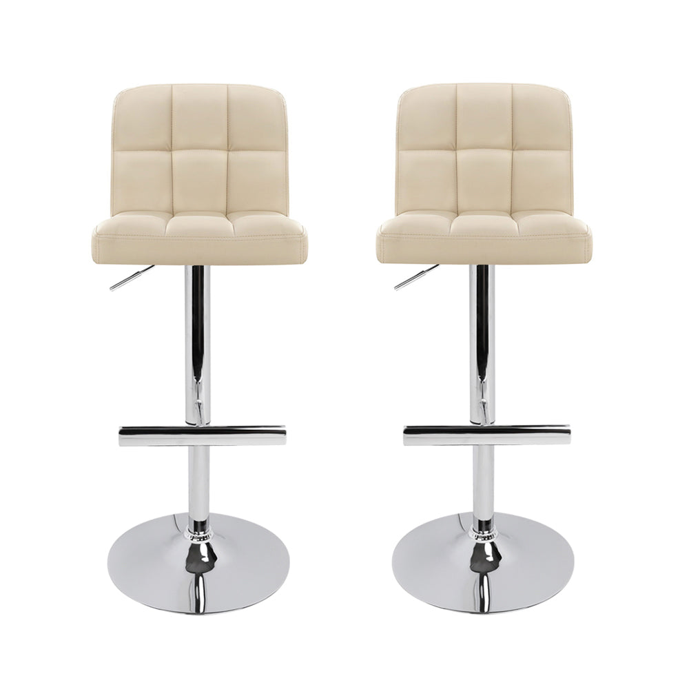 2 x Leather Gas Lift Bar Stools Beige