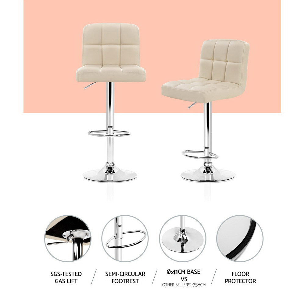 2 x Leather Gas Lift Bar Stools Beige