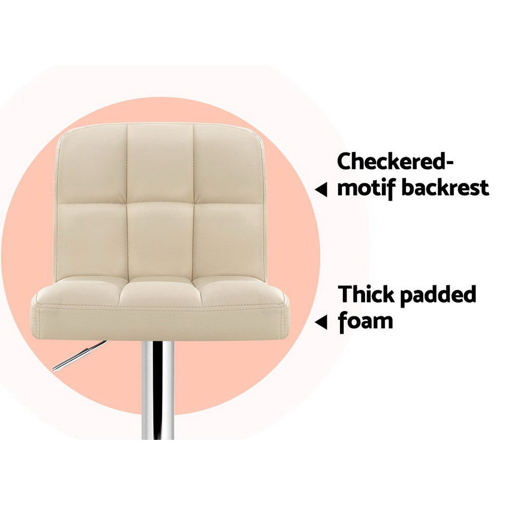2 x Leather Gas Lift Bar Stools Beige