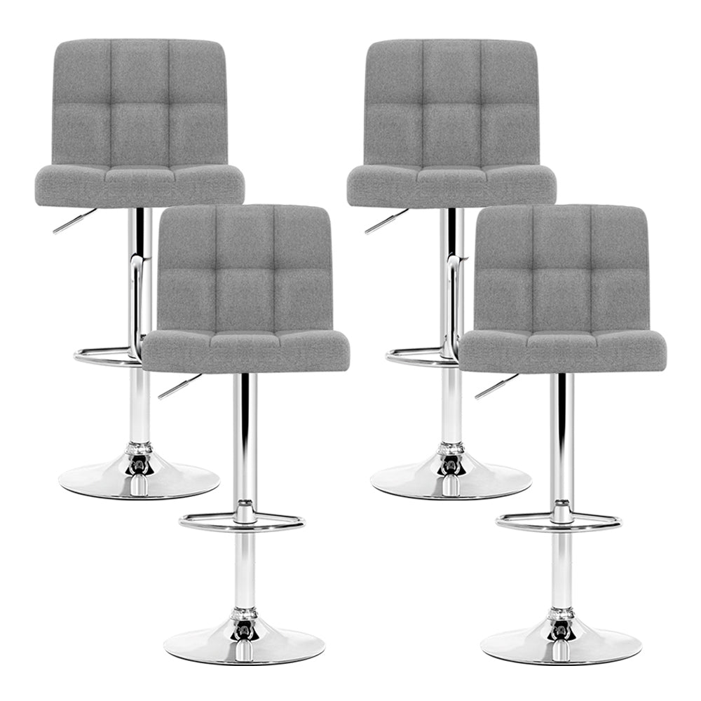 4 x Linen Fabric Padded Gas Lift Bar Stools Grey