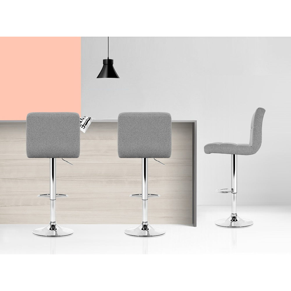 4 x Linen Fabric Padded Gas Lift Bar Stools Grey