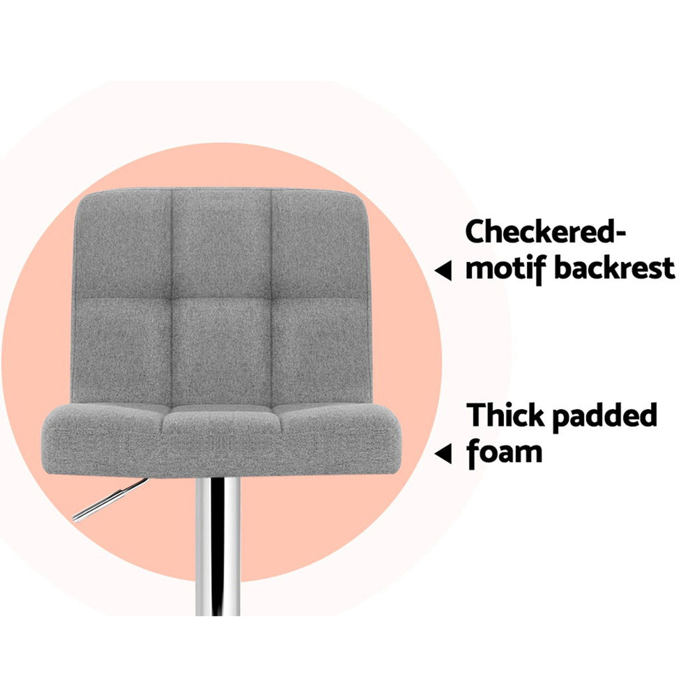 4 x Linen Fabric Padded Gas Lift Bar Stools Grey