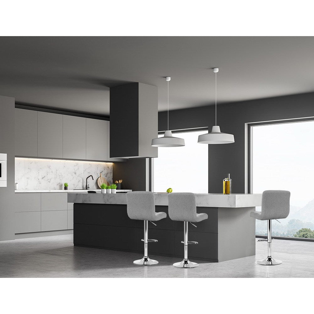 4 x Linen Fabric Padded Gas Lift Bar Stools Grey