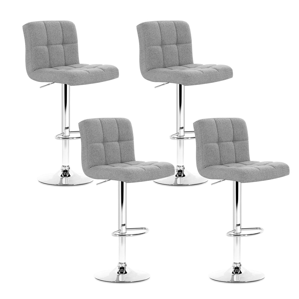 4 x Linen Fabric Padded Gas Lift Bar Stools Grey