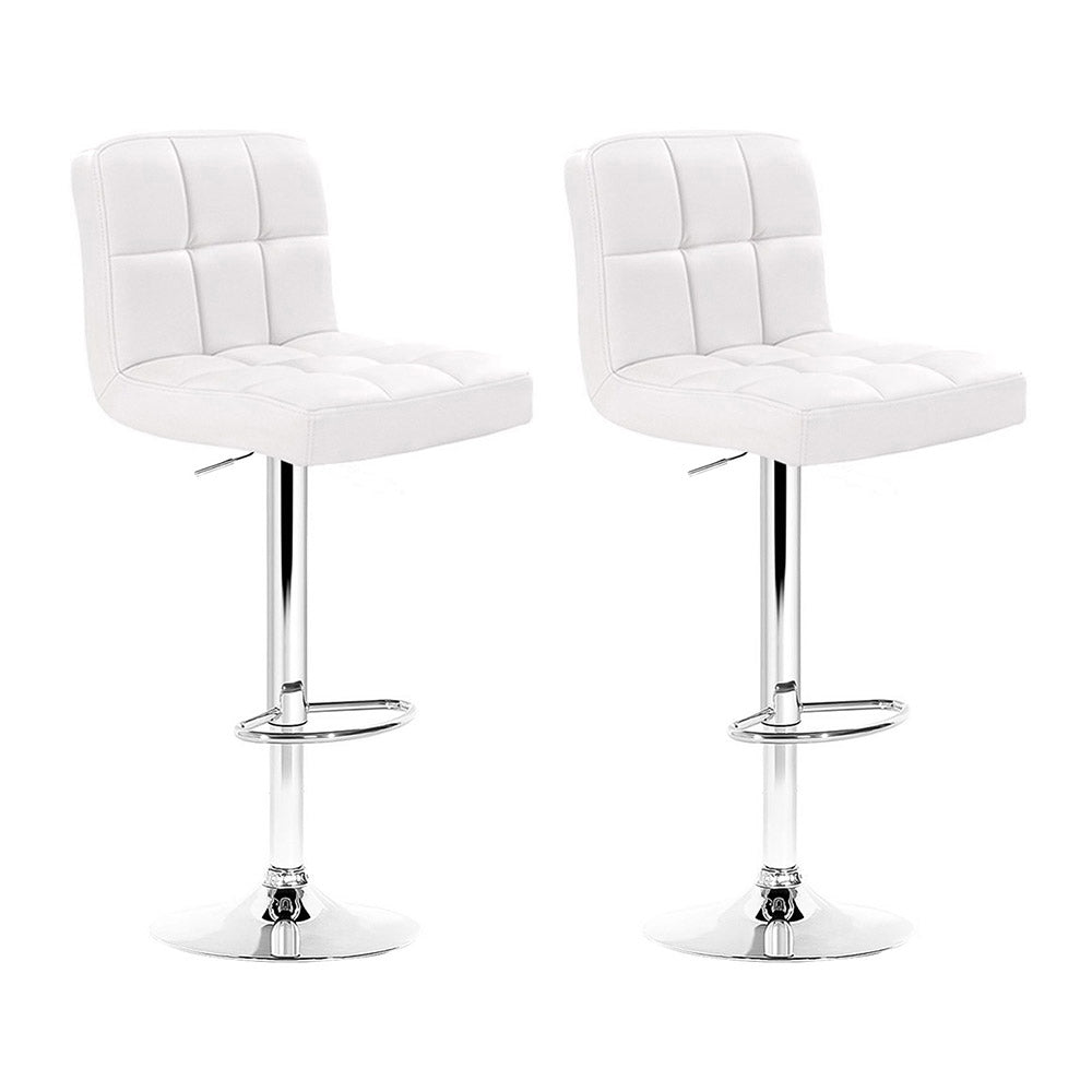 2 x Leather Gas Lift Bar Stools White