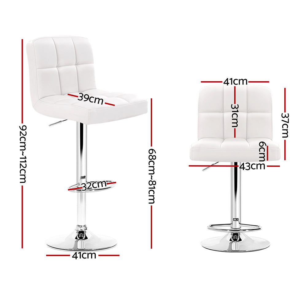 2 x Leather Gas Lift Bar Stools White