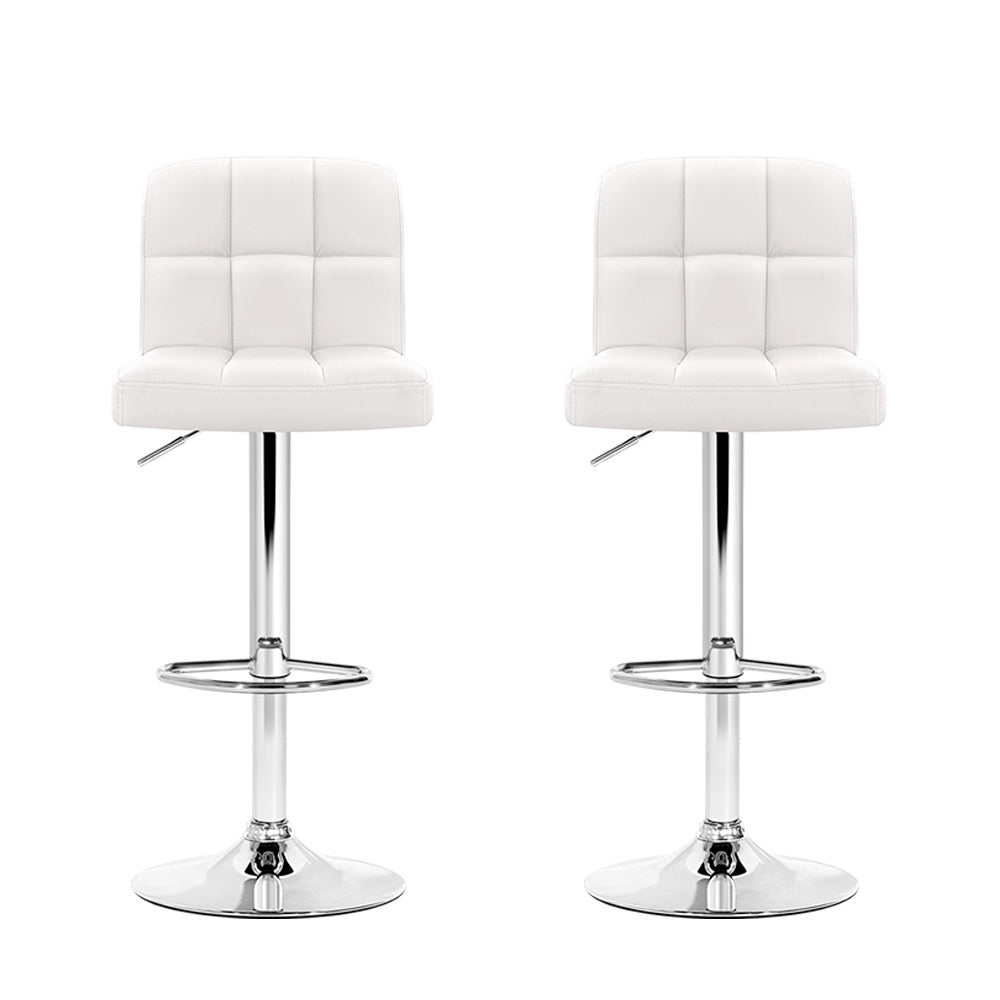 2 x Leather Gas Lift Bar Stools White
