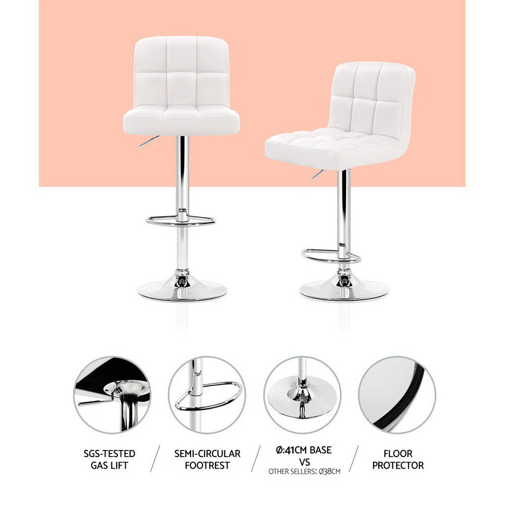 2 x Leather Gas Lift Bar Stools White