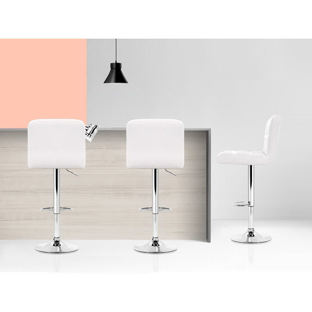 2 x Leather Gas Lift Bar Stools White