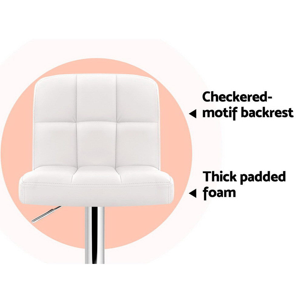 2 x Leather Gas Lift Bar Stools White