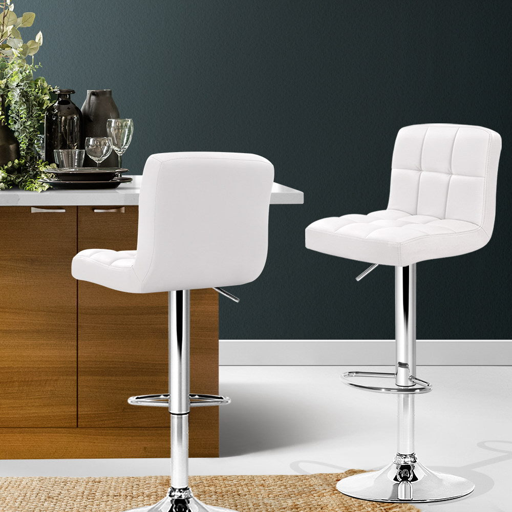 2 x Leather Gas Lift Bar Stools White