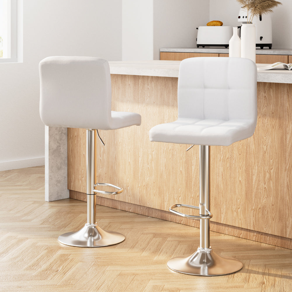 2 x Leather Gas Lift Bar Stools White