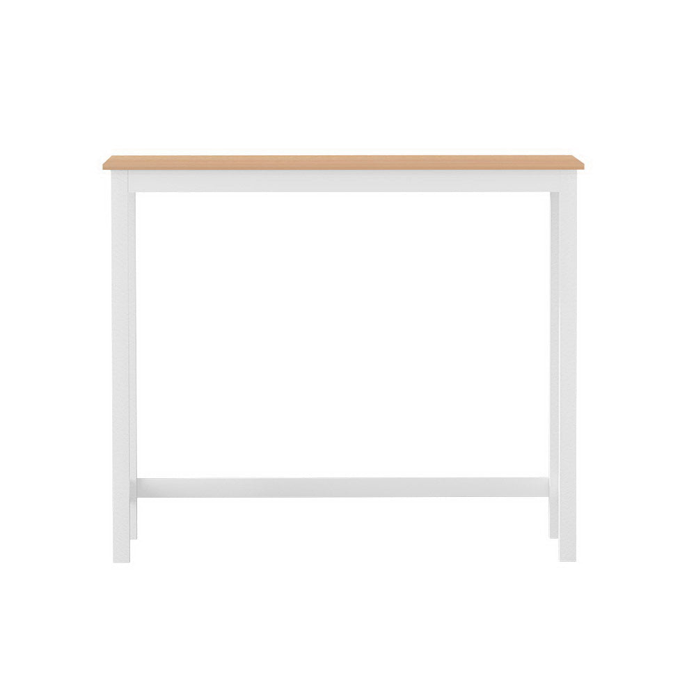 White kitchen island with a wooden top on a white background