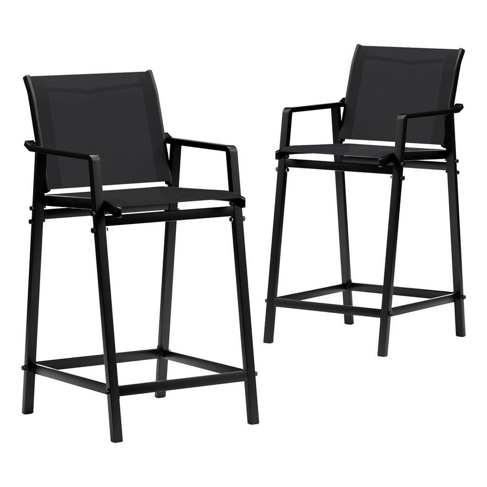Outdoor Bar Stools Steel Dining Chairs Patio Furniture Garden Black (Set of 2)